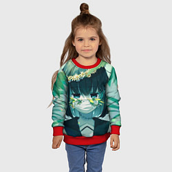 Свитшот детский Аниме школьница маска цветы, цвет: 3D-красный — фото 2