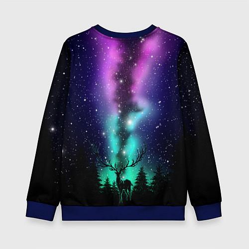 Детский свитшот Силуэт оленя северное сияние / 3D-Синий – фото 2