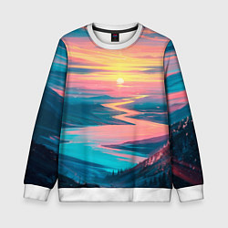 Свитшот детский Извилистая река закат природа, цвет: 3D-белый