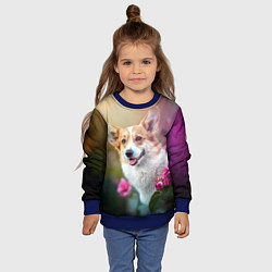Свитшот детский Корги в розовом кусте, цвет: 3D-синий — фото 2