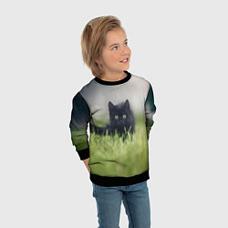 Свитшот детский Черный кот на лугу, цвет: 3D-черный — фото 2