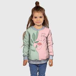 Свитшот детский Девушка с листьями, цвет: 3D-меланж — фото 2