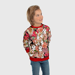 Свитшот детский Корги & Цветы, цвет: 3D-красный — фото 2