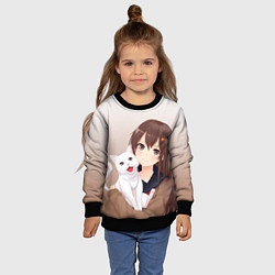 Свитшот детский Девочка и белый кот аниме, цвет: 3D-черный — фото 2