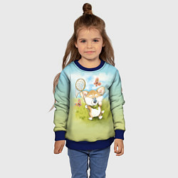 Свитшот детский Корги и бабочка, цвет: 3D-синий — фото 2