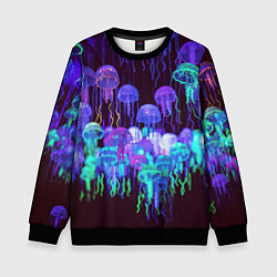 Свитшот детский Неоновые медузы, цвет: 3D-черный
