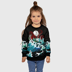 Свитшот детский Корабль на Волнах Кракен, цвет: 3D-черный — фото 2