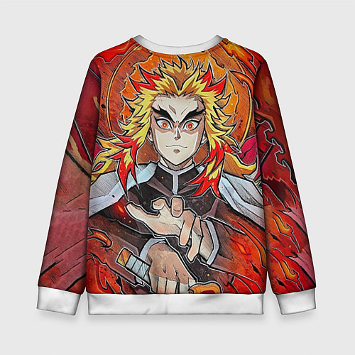 Детский свитшот Ренгоку Клинок демонов / 3D-Белый – фото 2