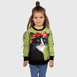 Свитшот детский Кот и цветы, цвет: 3D-черный — фото 2