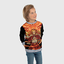 Свитшот детский Пламенный столб Ренгоку Кенджуро, цвет: 3D-меланж — фото 2