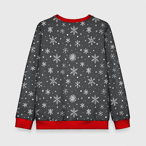 Детский свитшот Белые снежинки на сером фоне / 3D-Красный – фото 2