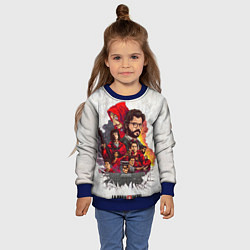 Свитшот детский Бумажный дом на бумажном фоне герои и злодеи, цвет: 3D-синий — фото 2
