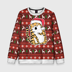 Детский свитшот Рождественский удивленный тигр