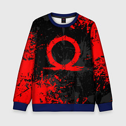 Свитшот детский GOD OF WAR LOGO RED, БРЫЗГИ КРАСОК, цвет: 3D-синий