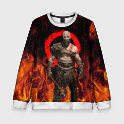 Свитшот детский GOD OF WAR РАГНАРЁК, КРАТОС В ОГНЕ, цвет: 3D-белый