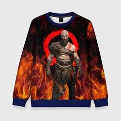 Свитшот детский GOD OF WAR РАГНАРЁК, КРАТОС В ОГНЕ, цвет: 3D-синий