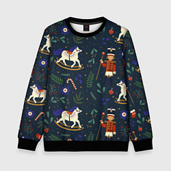 Свитшот детский Щелкунчик паттерн с лошадкой, цвет: 3D-черный