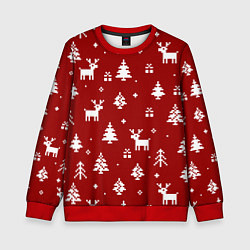 Свитшот детский Новогодние олени и елки на красном фоне, цвет: 3D-красный
