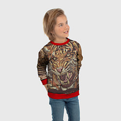 Свитшот детский Хищный дикий тигр, цвет: 3D-красный — фото 2