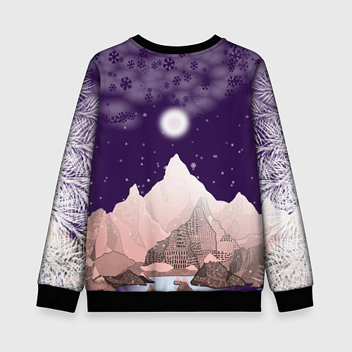 Детский свитшот Зимнее лунное небо в горах со снегопадом / 3D-Черный – фото 2