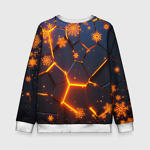 Детский свитшот НОВОГОДНИЕ ОГНЕННЫЕ 3D ПЛИТЫ FIRE NEON HEXAGON / 3D-Белый – фото 2