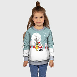 Свитшот детский Деревенский Новый Год Дед Мороз и Олень, цвет: 3D-меланж — фото 2