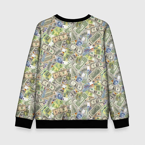 Детский свитшот Разная Денежная Валюта Доллары, Евро, Франки / 3D-Черный – фото 2