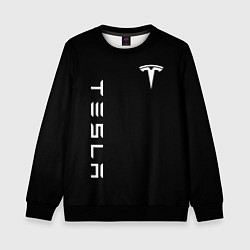 Свитшот детский Tesla Тесла логотип и надпись, цвет: 3D-черный