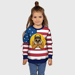 Свитшот детский Ленивец на фоне Американского флага, цвет: 3D-синий — фото 2