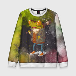 Свитшот детский Лягушка хулиган Frog hooligan, цвет: 3D-белый