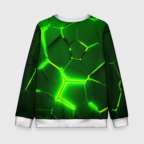 Детский свитшот 3D ПЛИТЫ НЕОН NEON GREEN HEXAGON РАЗЛОМ / 3D-Белый – фото 2