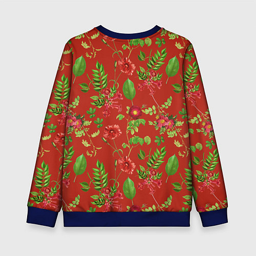 Детский свитшот Паттерн из листьев на красном фоне / 3D-Синий – фото 2