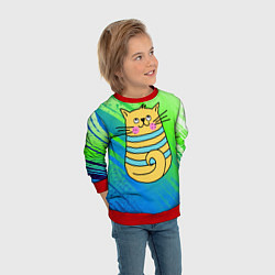 Свитшот детский Желтый кот в зеленую полоску, цвет: 3D-красный — фото 2