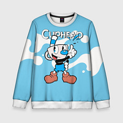 Свитшот детский Cuphead синяя чашечка, цвет: 3D-белый