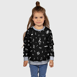 Свитшот детский Нотные Знаки Белые на Черном, цвет: 3D-меланж — фото 2