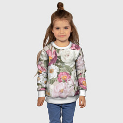 Свитшот детский Цветы Розовый Сад Пион и Роз, цвет: 3D-белый — фото 2