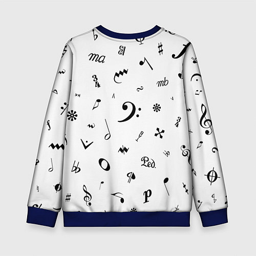 Детский свитшот Нотные Знаки Черные на Белом / 3D-Синий – фото 2