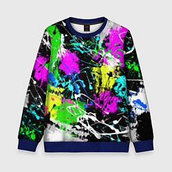 Свитшот детский Разноцветные пятна краски на черном фоне, цвет: 3D-синий