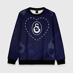 Свитшот детский Лого Galatasaray в сердечке на фоне мячей, цвет: 3D-черный