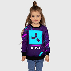 Свитшот детский Символ Rust в неоновых цветах на темном фоне, цвет: 3D-черный — фото 2