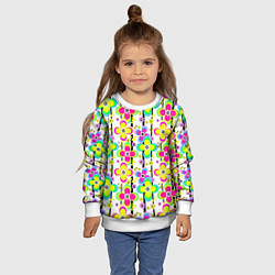 Свитшот детский Цветочный ретро узор в неоновых тонах, цвет: 3D-белый — фото 2