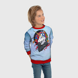 Свитшот детский Единорог в косухе, цвет: 3D-красный — фото 2