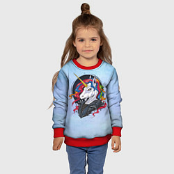 Свитшот детский Единорог в косухе, цвет: 3D-красный — фото 2