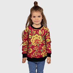 Свитшот детский Хохломская Роспись Цветы На красном Фоне, цвет: 3D-черный — фото 2