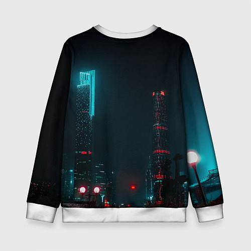 Детский свитшот Неоновые высотки в городе - Светло-синий / 3D-Белый – фото 2