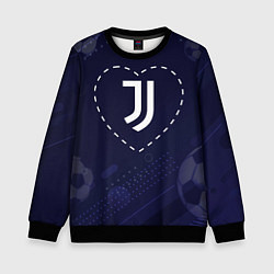 Свитшот детский Лого Juventus в сердечке на фоне мячей, цвет: 3D-черный