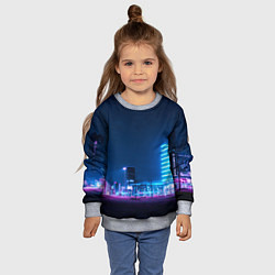 Свитшот детский Неоновый ночной город - Светло-синий, цвет: 3D-меланж — фото 2