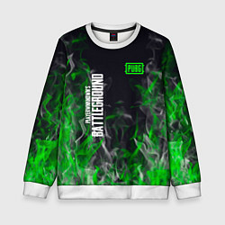 Свитшот детский Pubg - зелёное пламя, цвет: 3D-белый