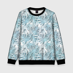 Свитшот детский Голубые листья пальмы на белом, цвет: 3D-черный