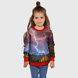 Свитшот детский Грозовые разряды молний над лесом, цвет: 3D-красный — фото 2